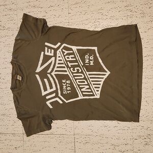 Diesel Industry Green Big Shield Logo Crewneck T-Shirt